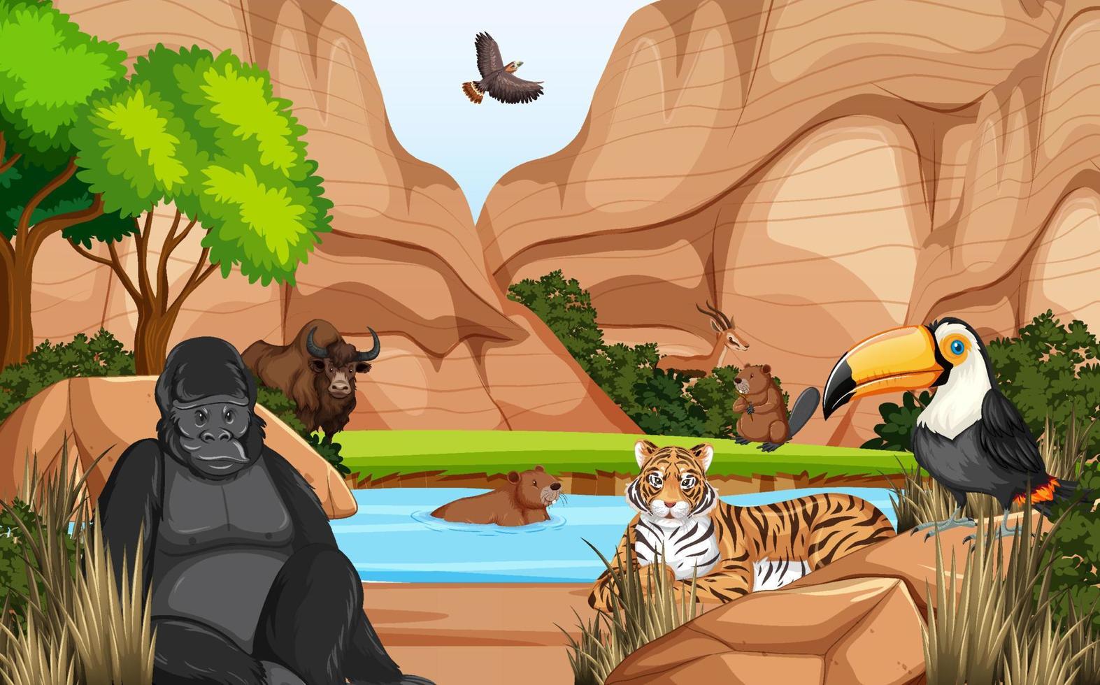 Dryland forest with animals vector