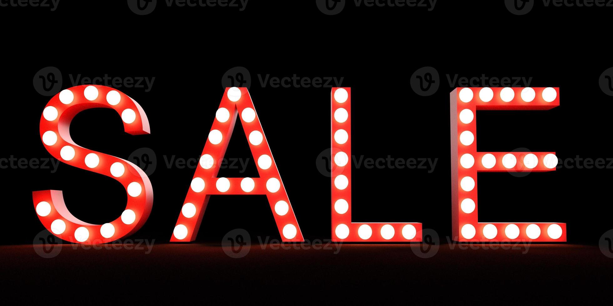 Sale red color light bulb lamp decoration ornament black friday night dark special offer fifty percent advertisement promotion showtime fashion marketing celebrate festival business.3d render photo