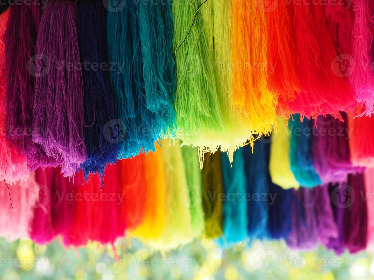 Yarn, several colors arranged abstract Gradient for background, Garn colorful pink orange red yellow green blue purple violet gold o-rose dark and soft color photo