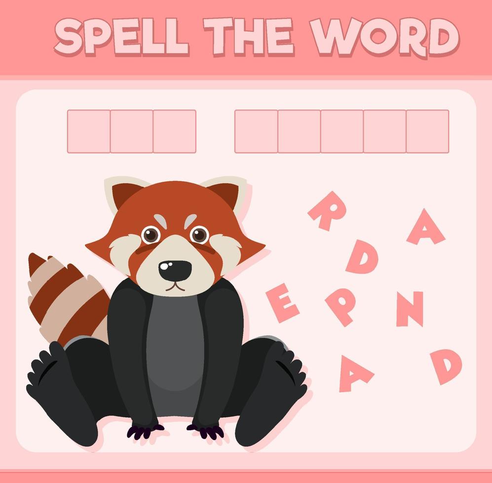 deletrear juego de palabras con la palabra panda rojo vector