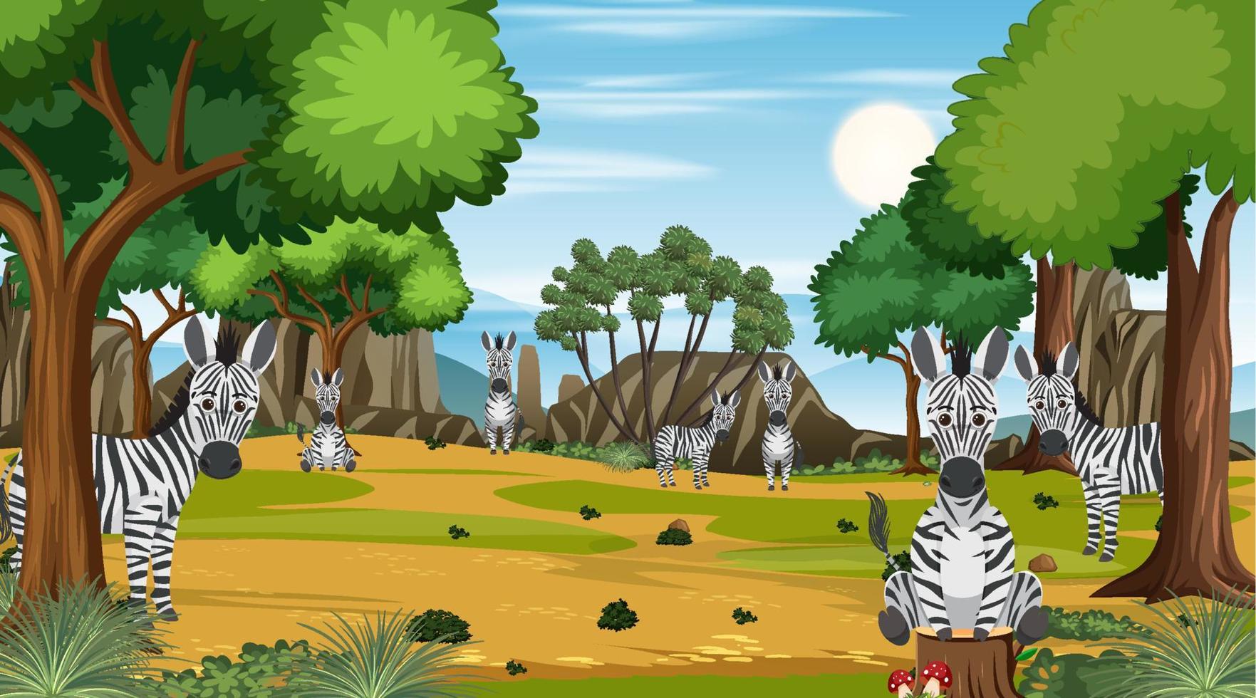 Zebras in the forest scene vector