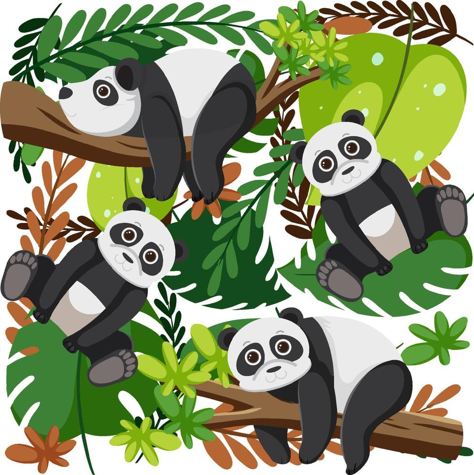Cute pandas seamless pattern vector