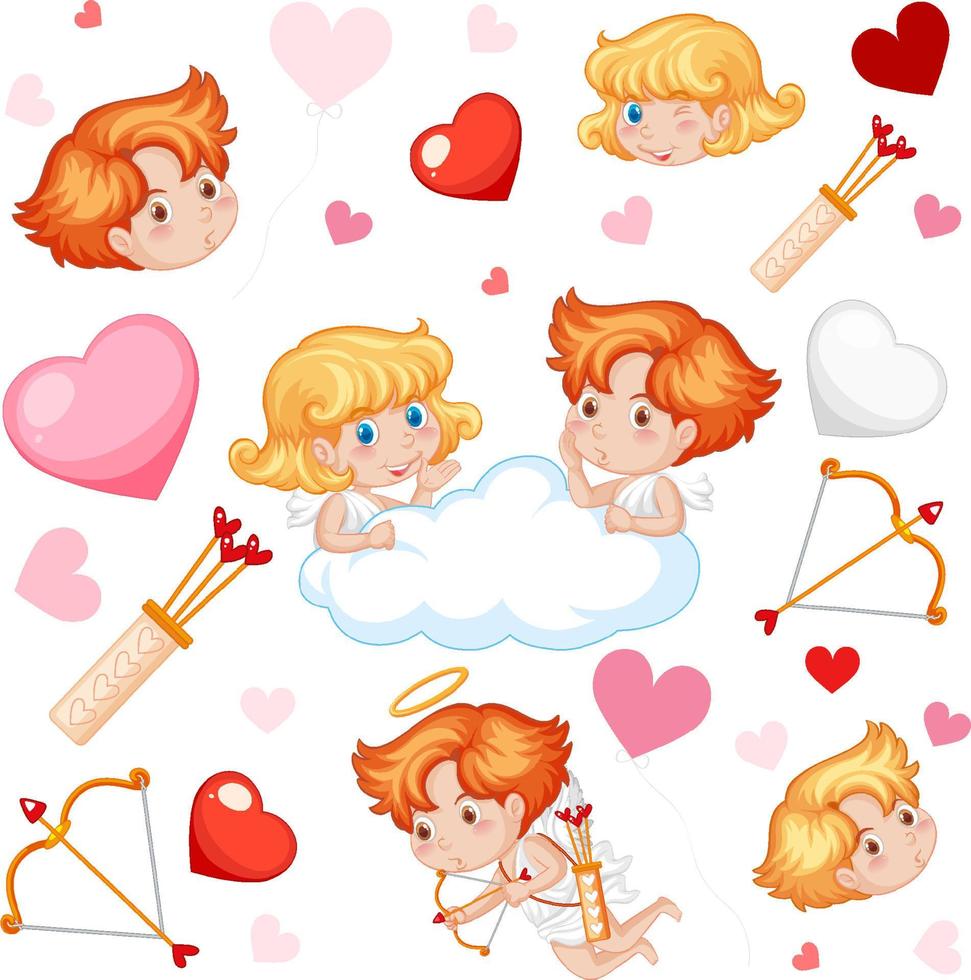 pequeño cupido y corazón de patrones sin fisuras vector