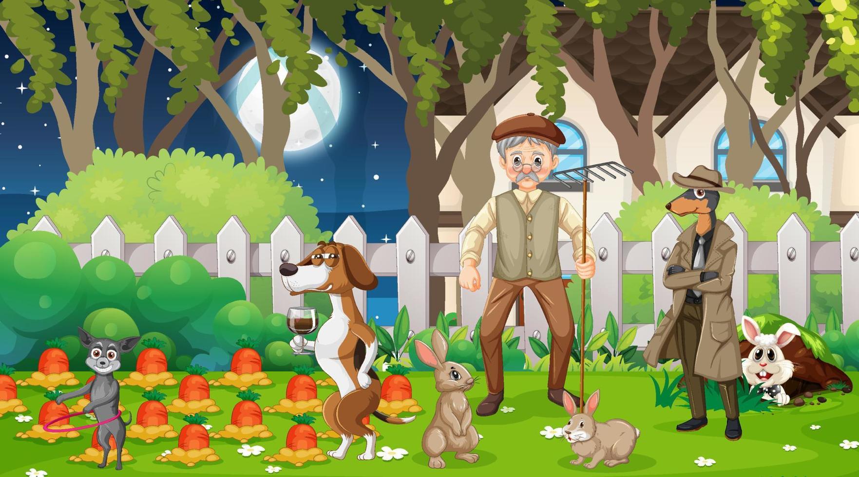 Outdoor park scene with many dogs vector