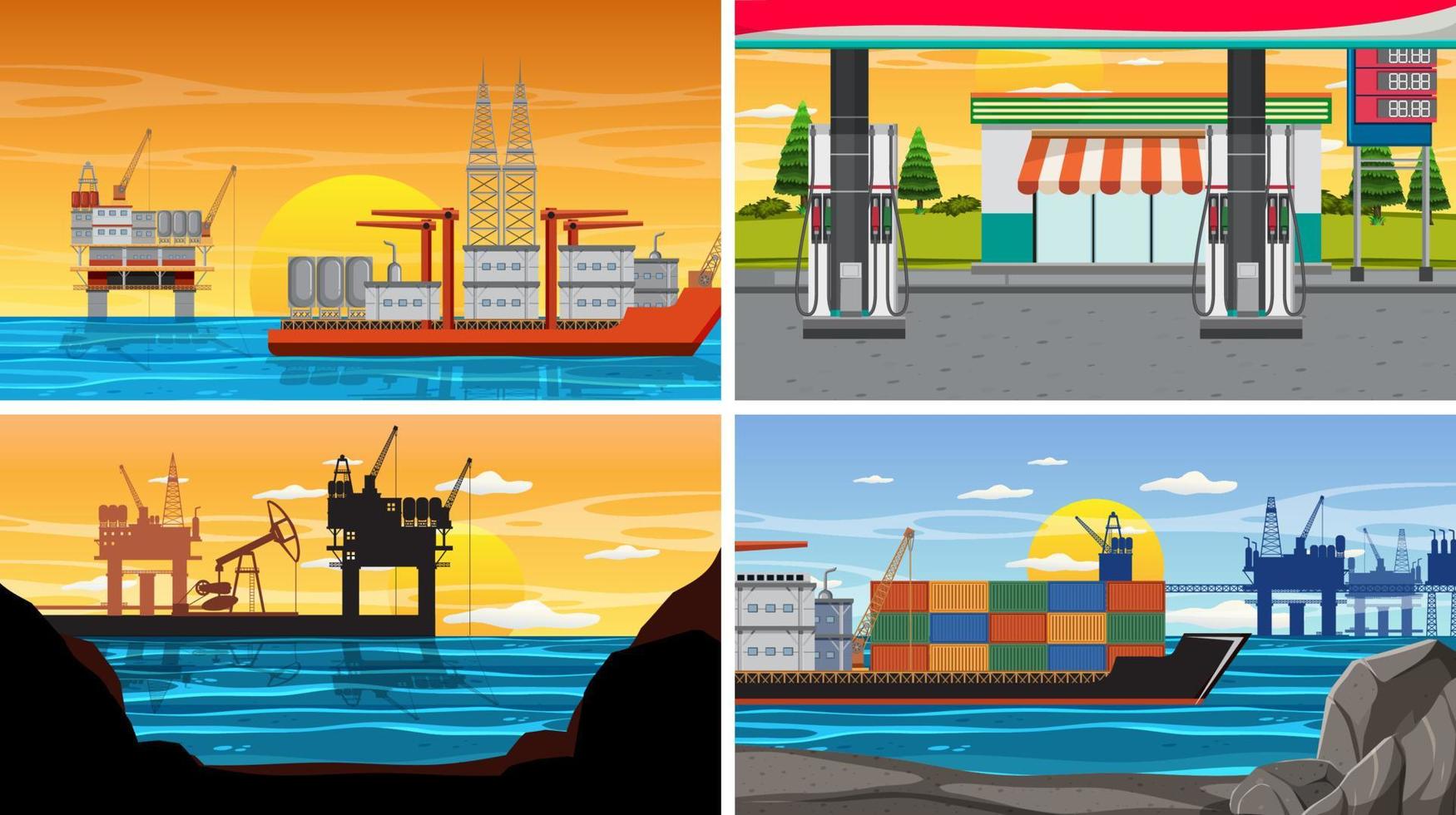 Four different petroleum industry scenes vector