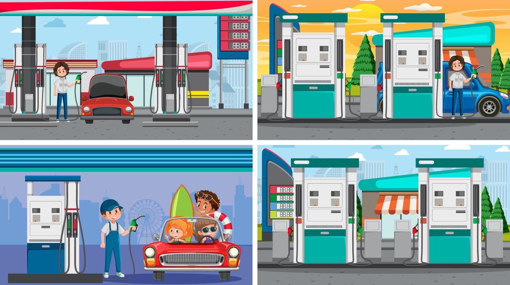 cuatro escenas diferentes de la industria petrolera vector