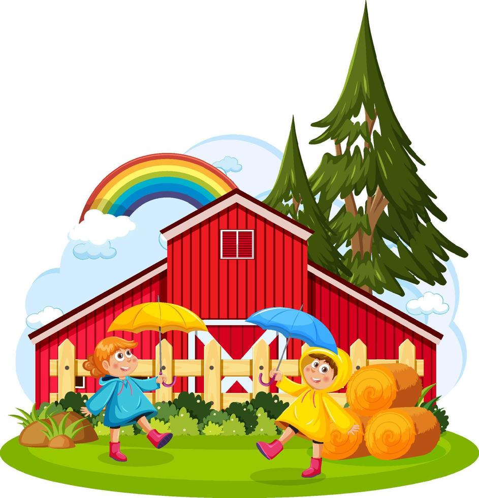 Barn farm with cartoon character vector