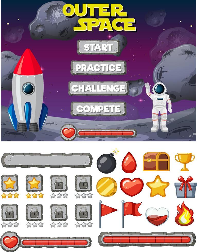 Space game background template and elements vector