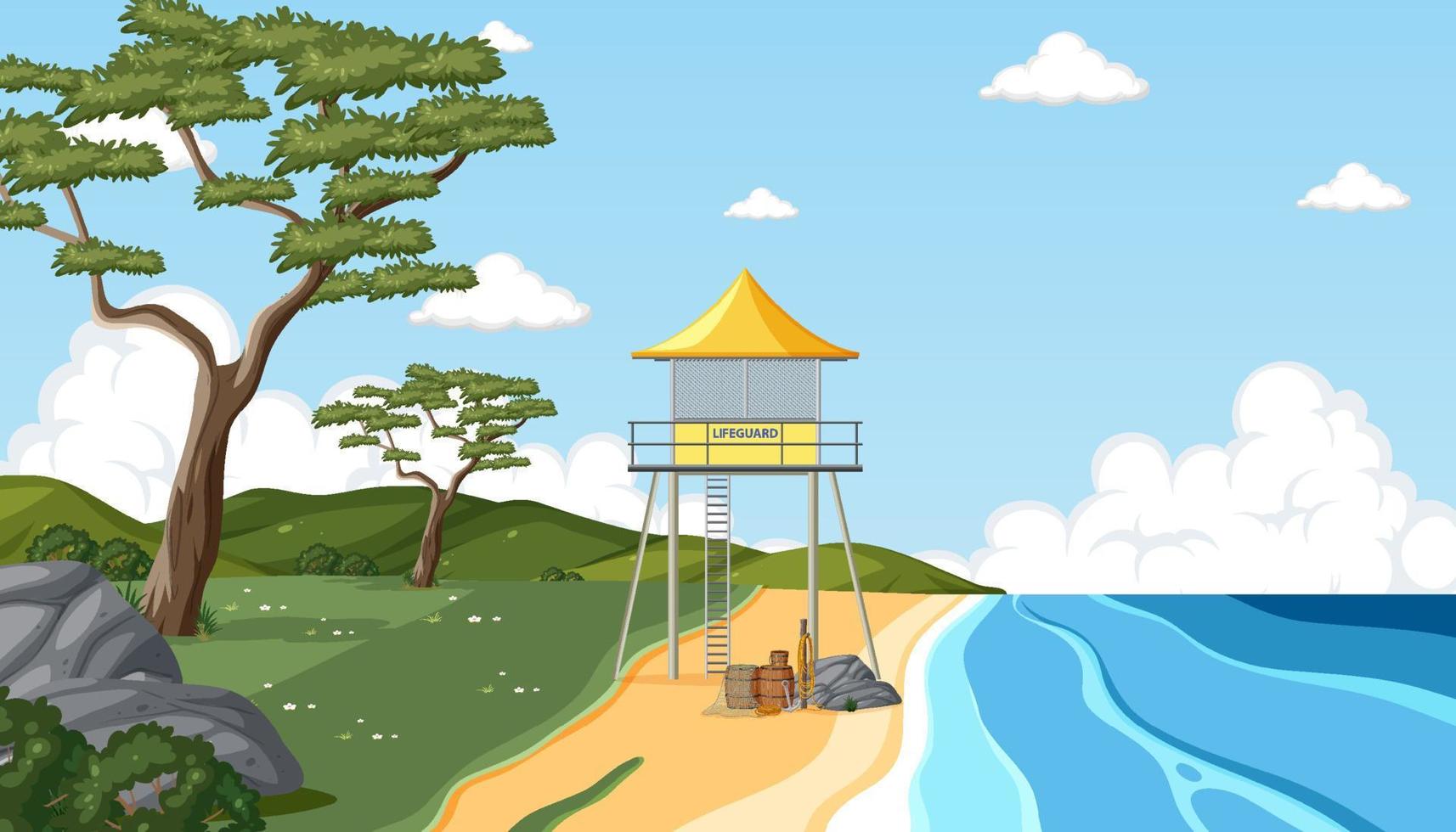 Lifeguard tower at the beach vector