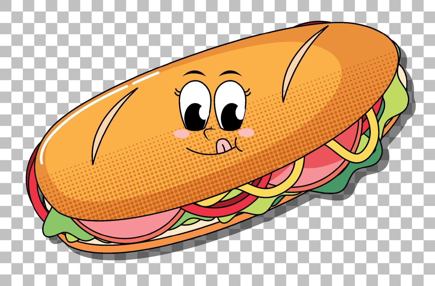 personaje de dibujos animados sándwich aislado vector