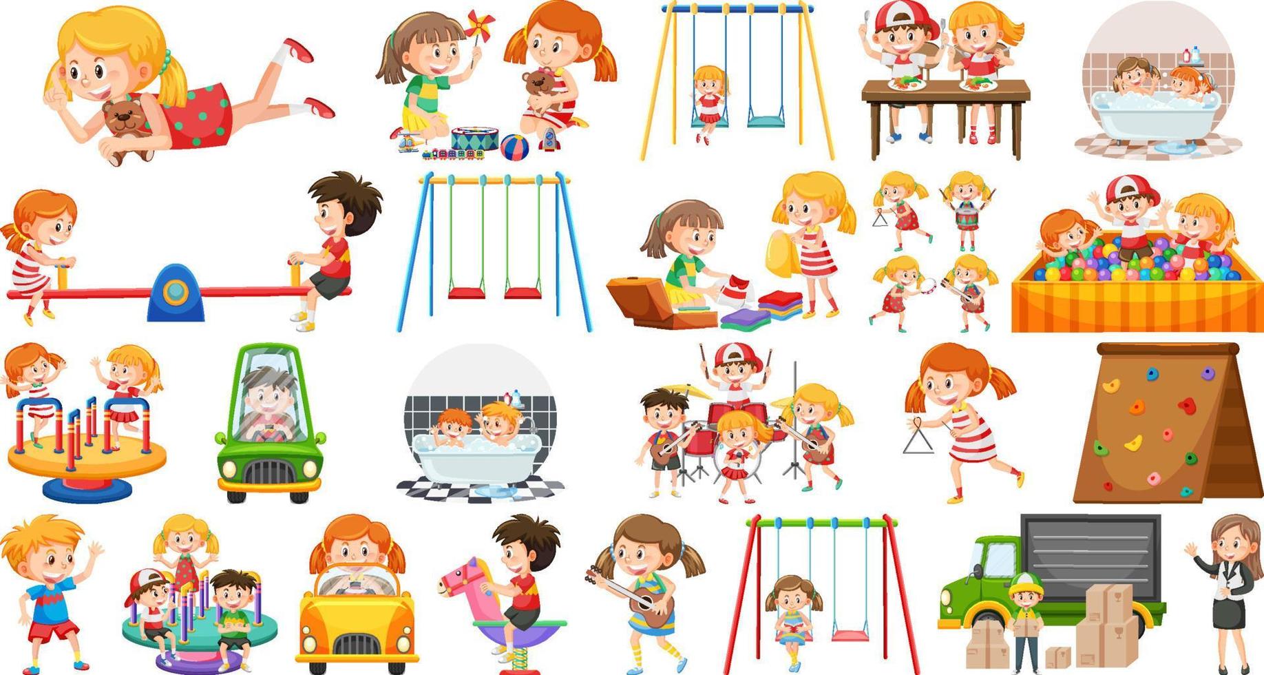 conjunto de niños haciendo diferentes actividades. vector