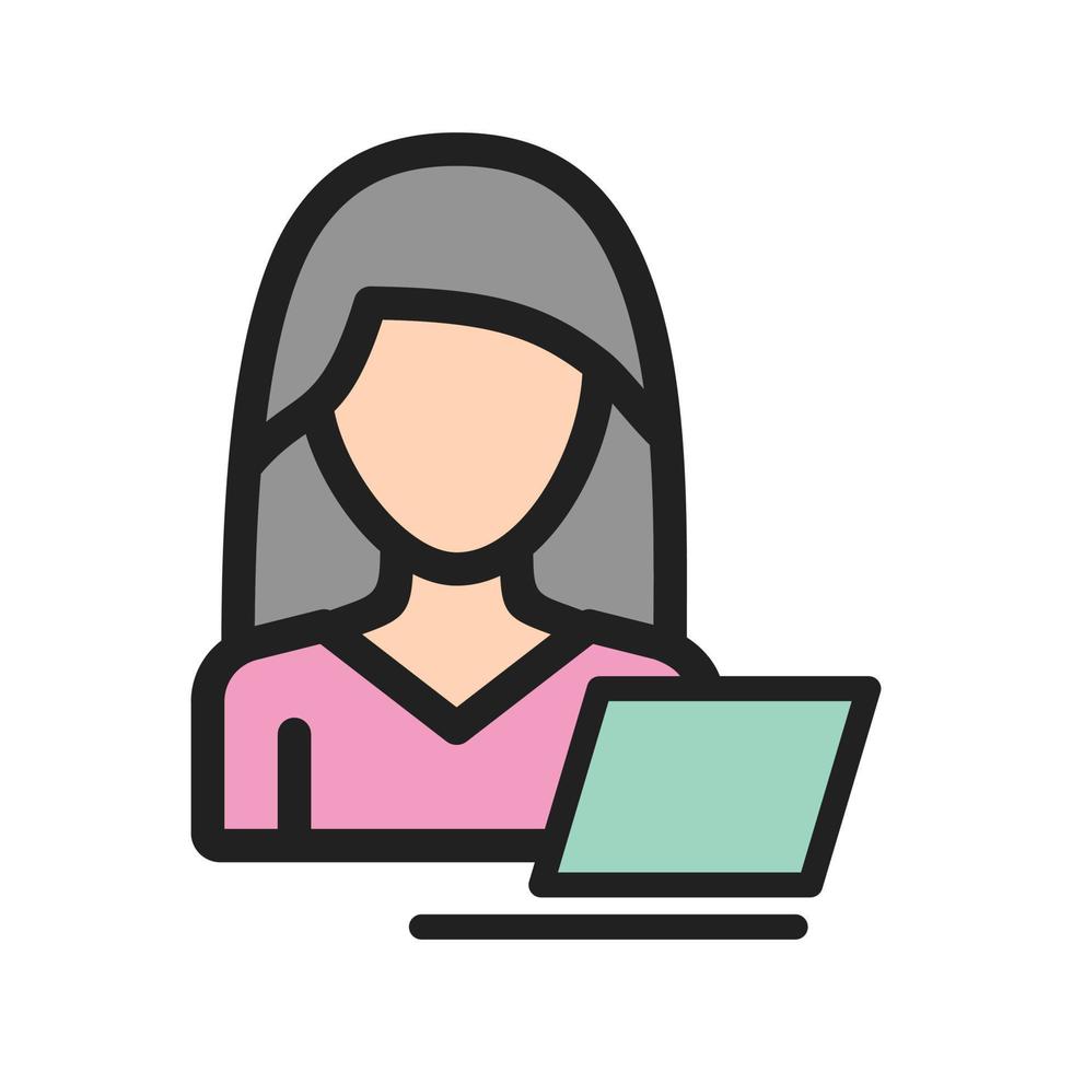 Woman Using Laptop Filled Line Icon vector