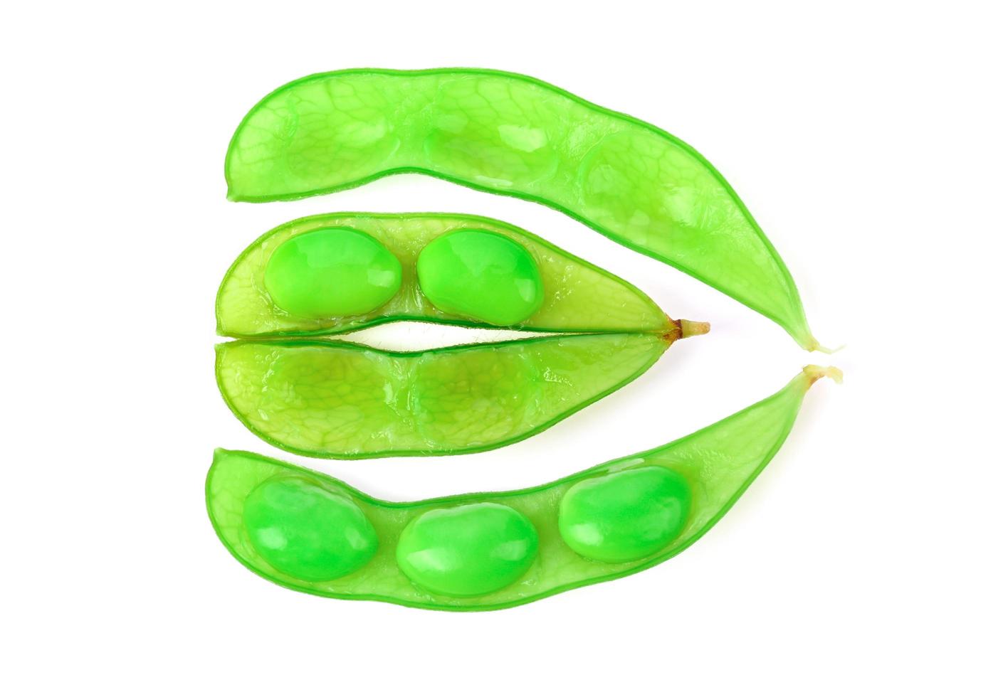 Green soy beans on white background. Top view. photo