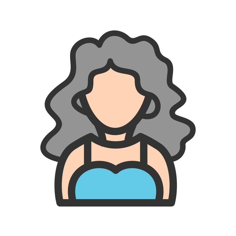 Lady with Wavy Hair Filled Line Icon vector