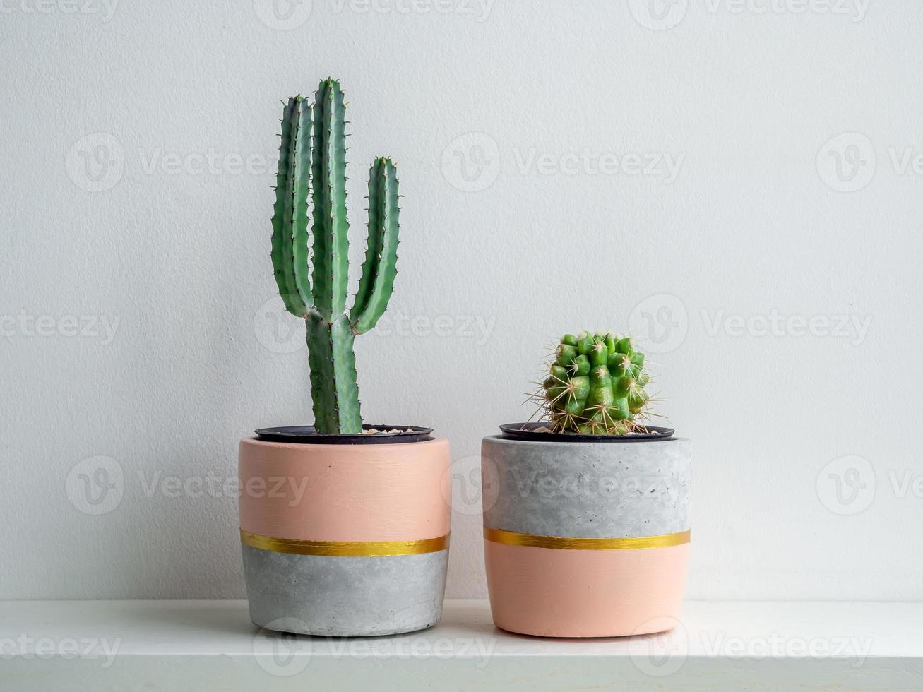 Modern geometric concrete planters. Beautiful painted concrete pots. photo