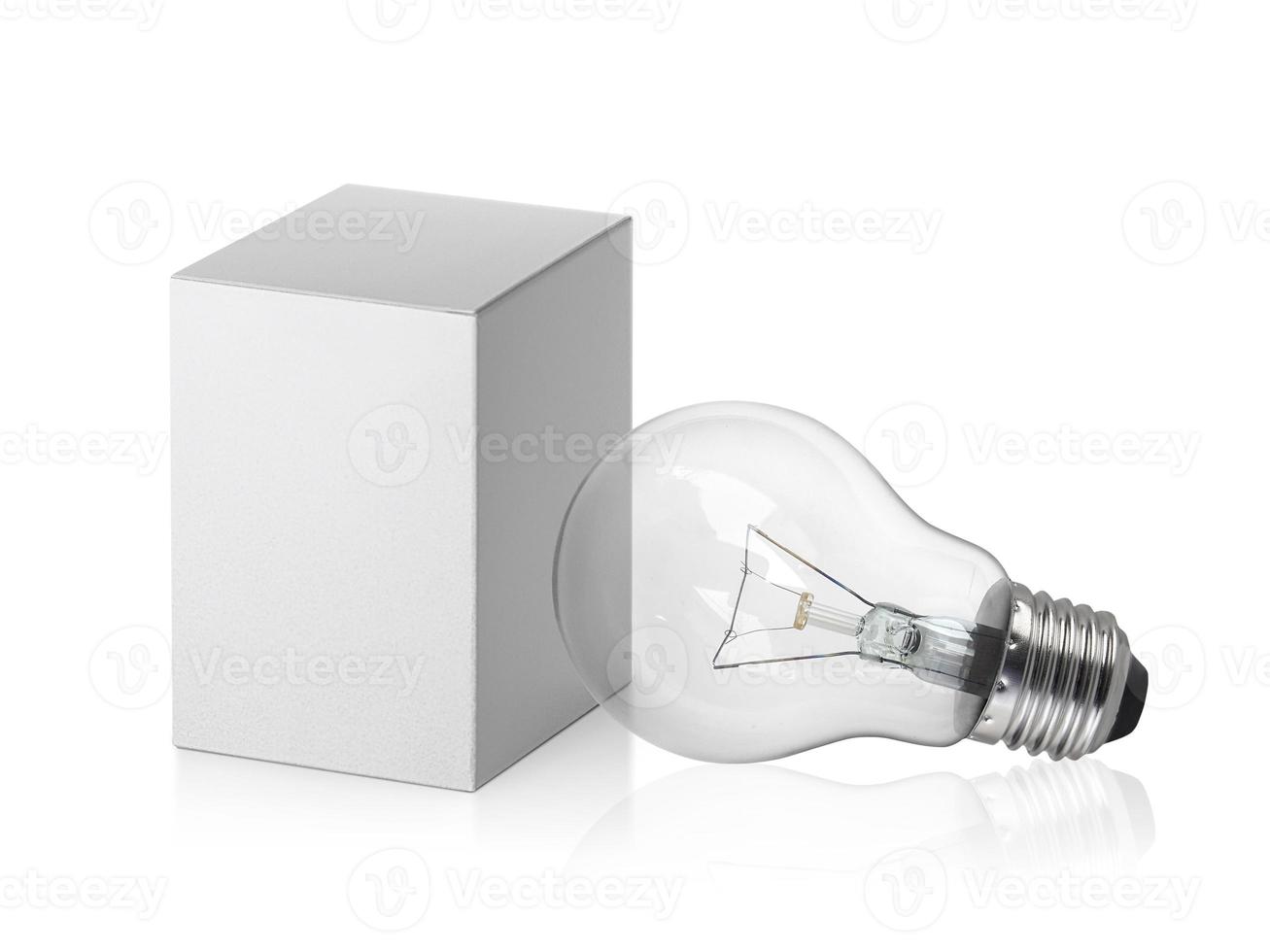 light bulb and box isolated on white background photo
