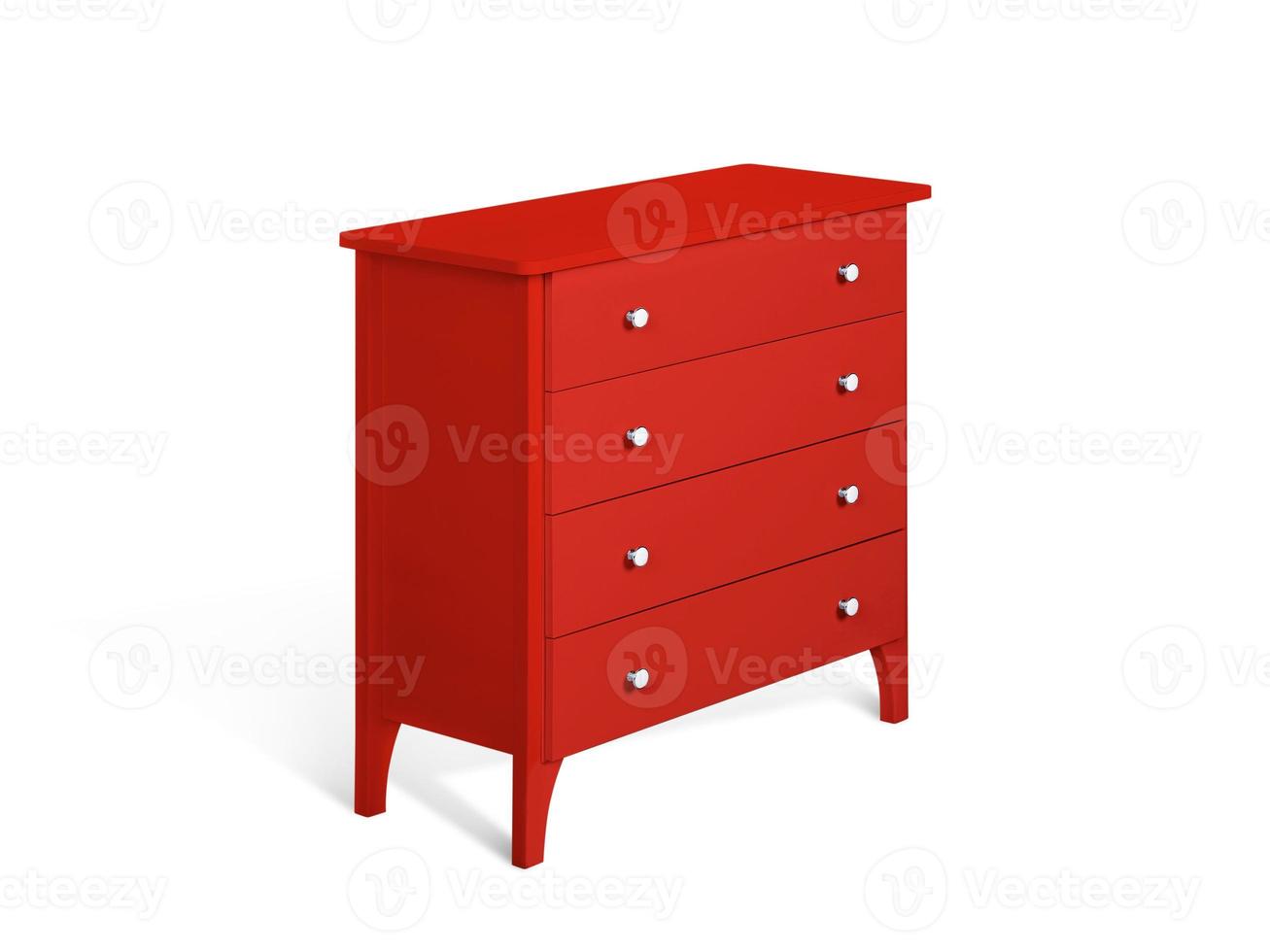 Red modern wooden chest of drawers on white background photo