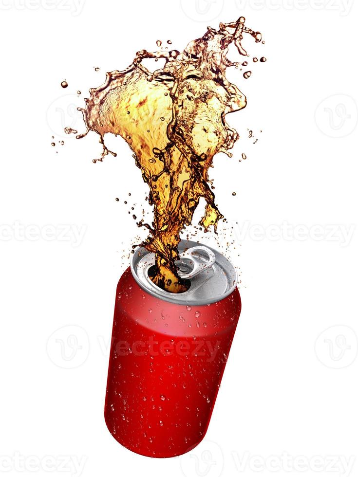Cola splashing out of a cans, Isolated white background photo