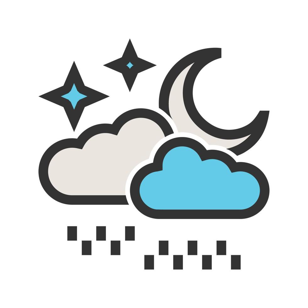 Rainy cloud with moon Filled Line Icon vector