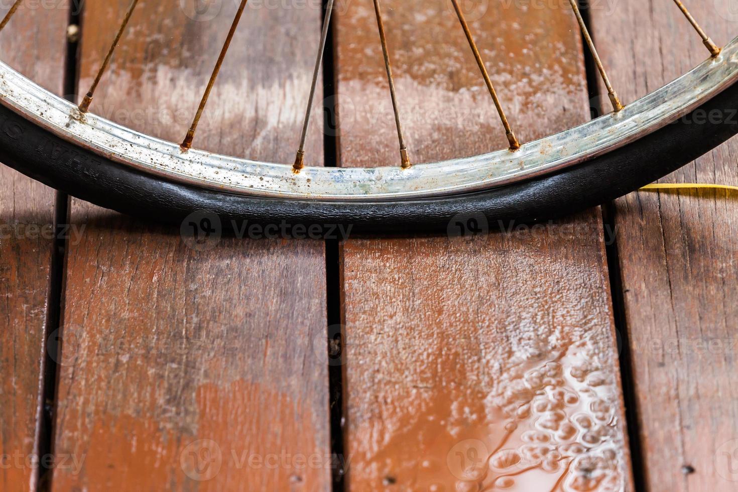 Rusted wheel bicycle flat tire photo