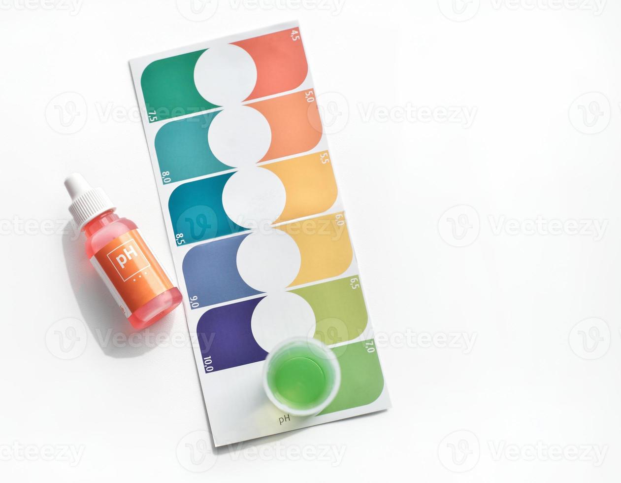 home urine ph test set. simple and fast ph or acid control at home for diabetes patients. self control concept. top view of ph kit. photo