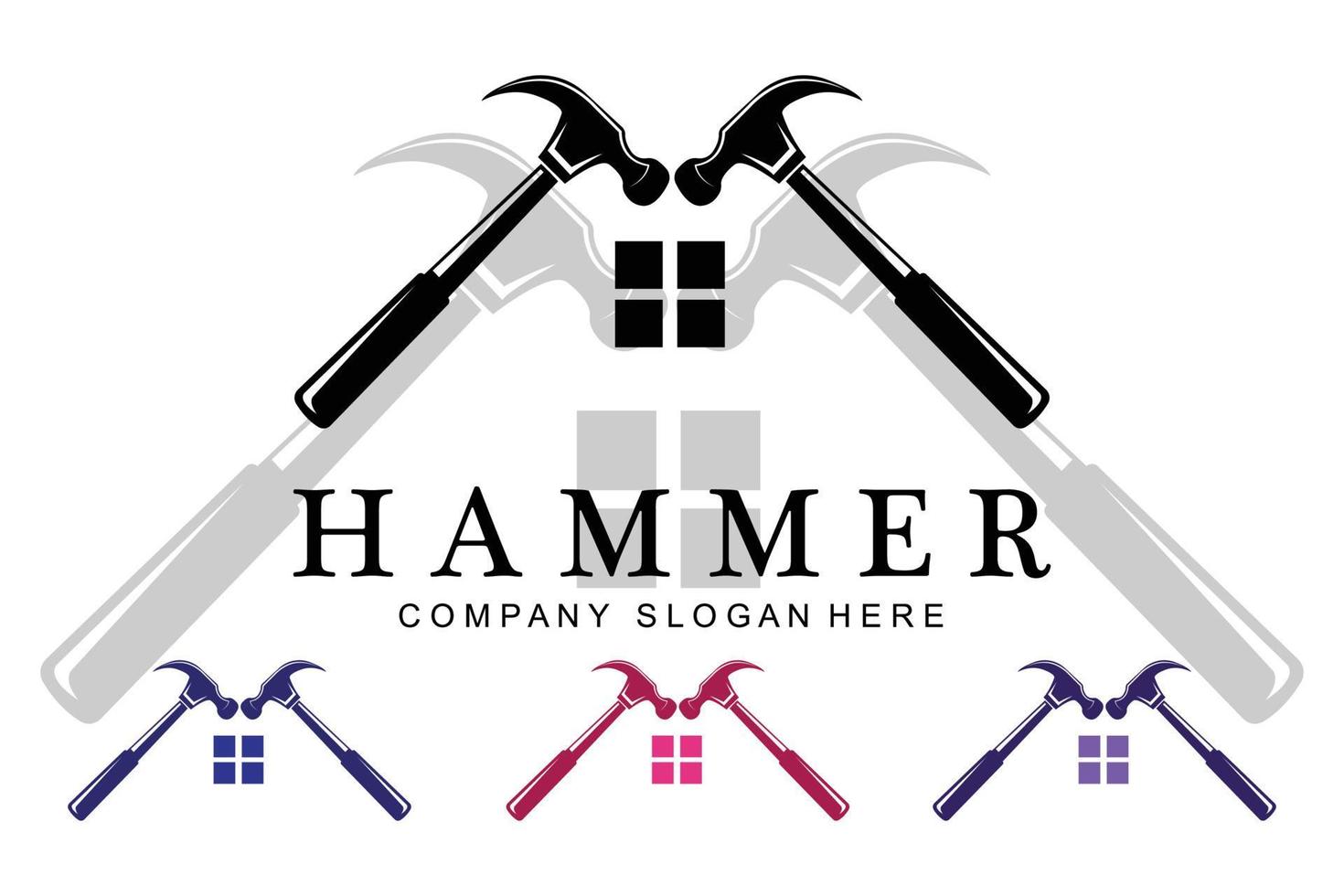 hammer, building construction tools and judge logo vector icon, vintage retro design illustration