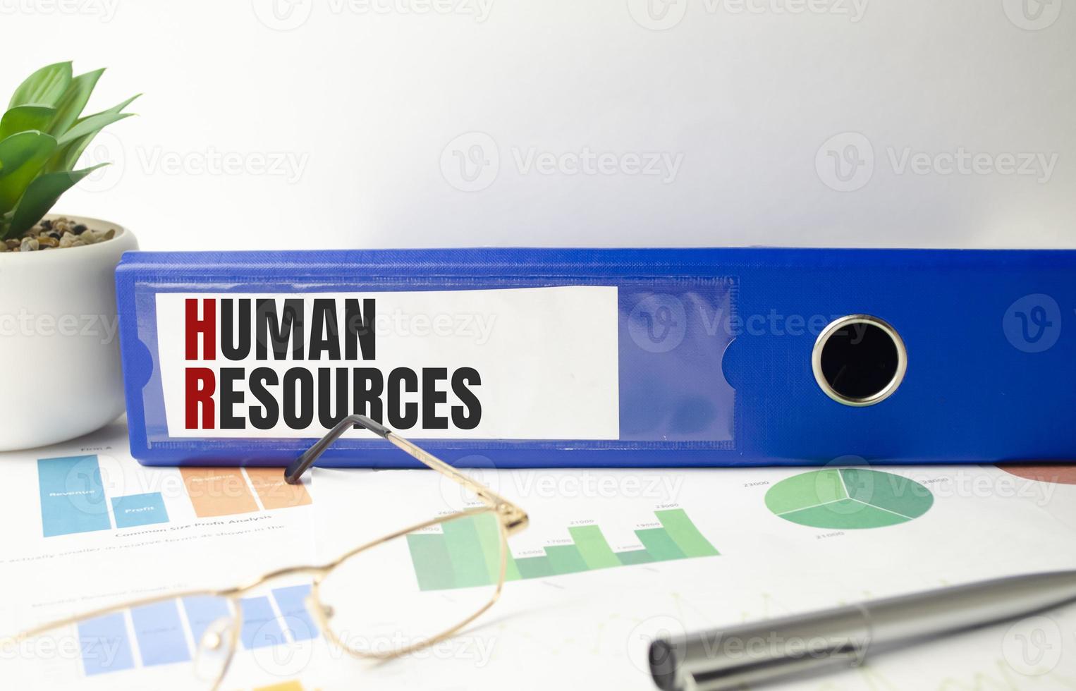 human resources text written on folder with documents photo