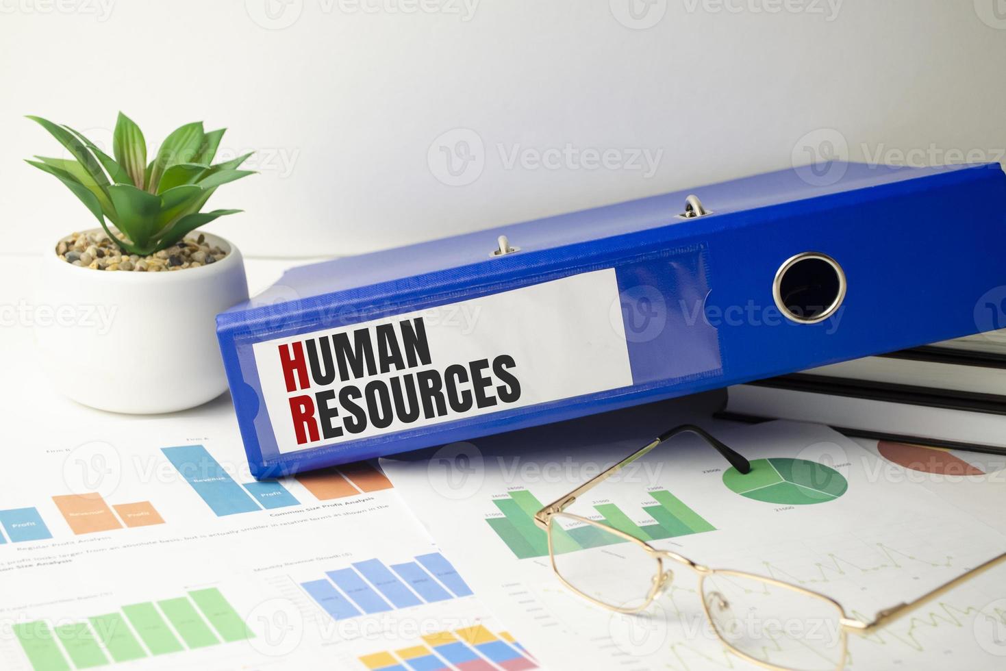 human resources text written on folder with documents photo