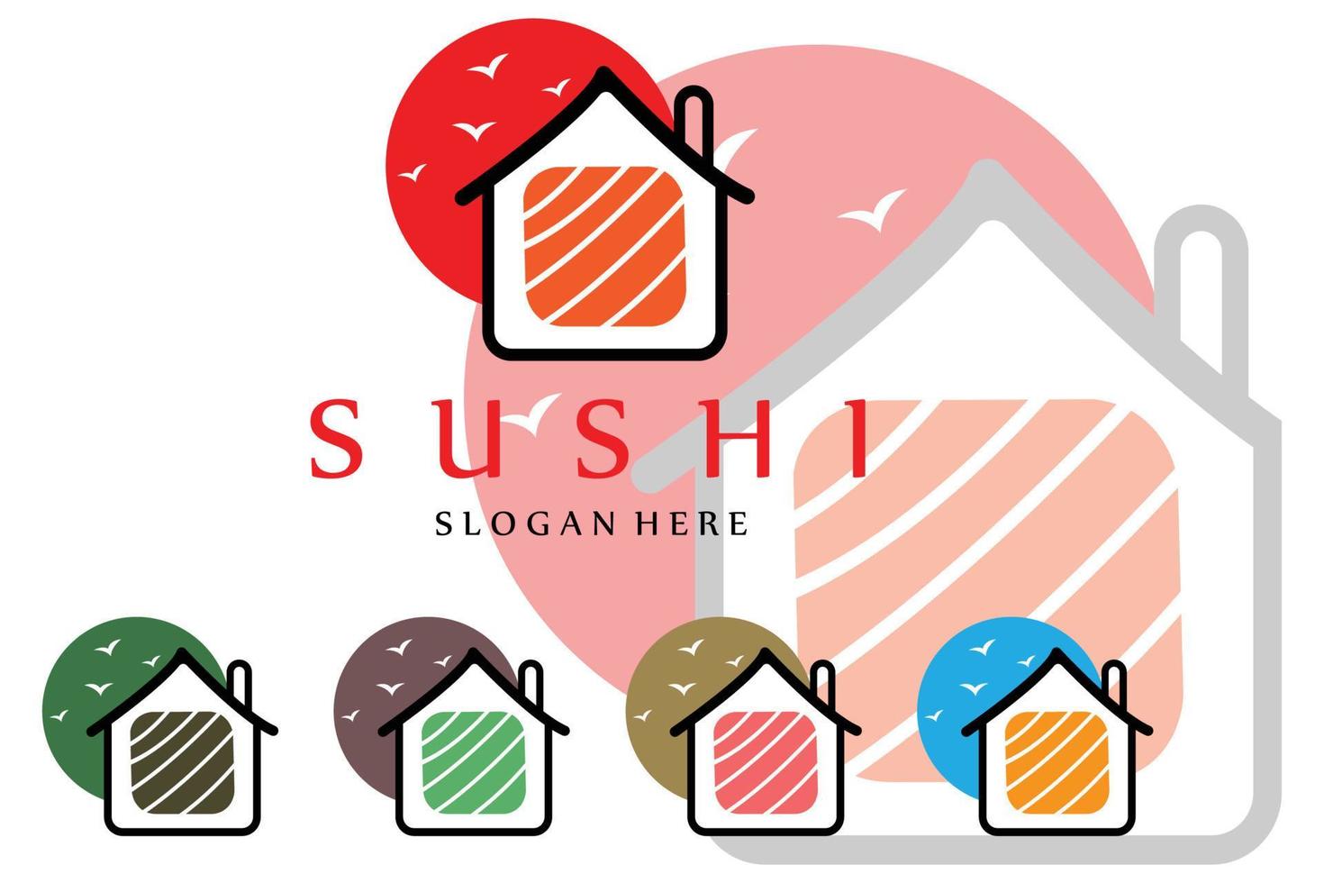 Japanese sushi food logo vector, with a variety of seafood meat, background design suitable for stickers, screen printing, banners, flayers, companies vector