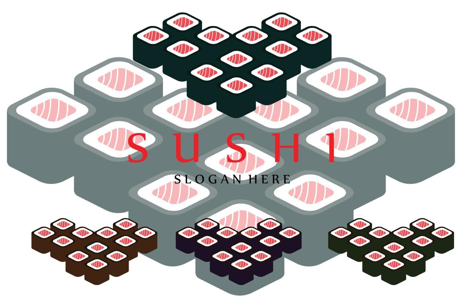 vector de logotipo de comida japonesa de sushi, con una variedad de carne de marisco, diseño de fondo adecuado para pegatinas, serigrafía, pancartas, desolladores, empresas