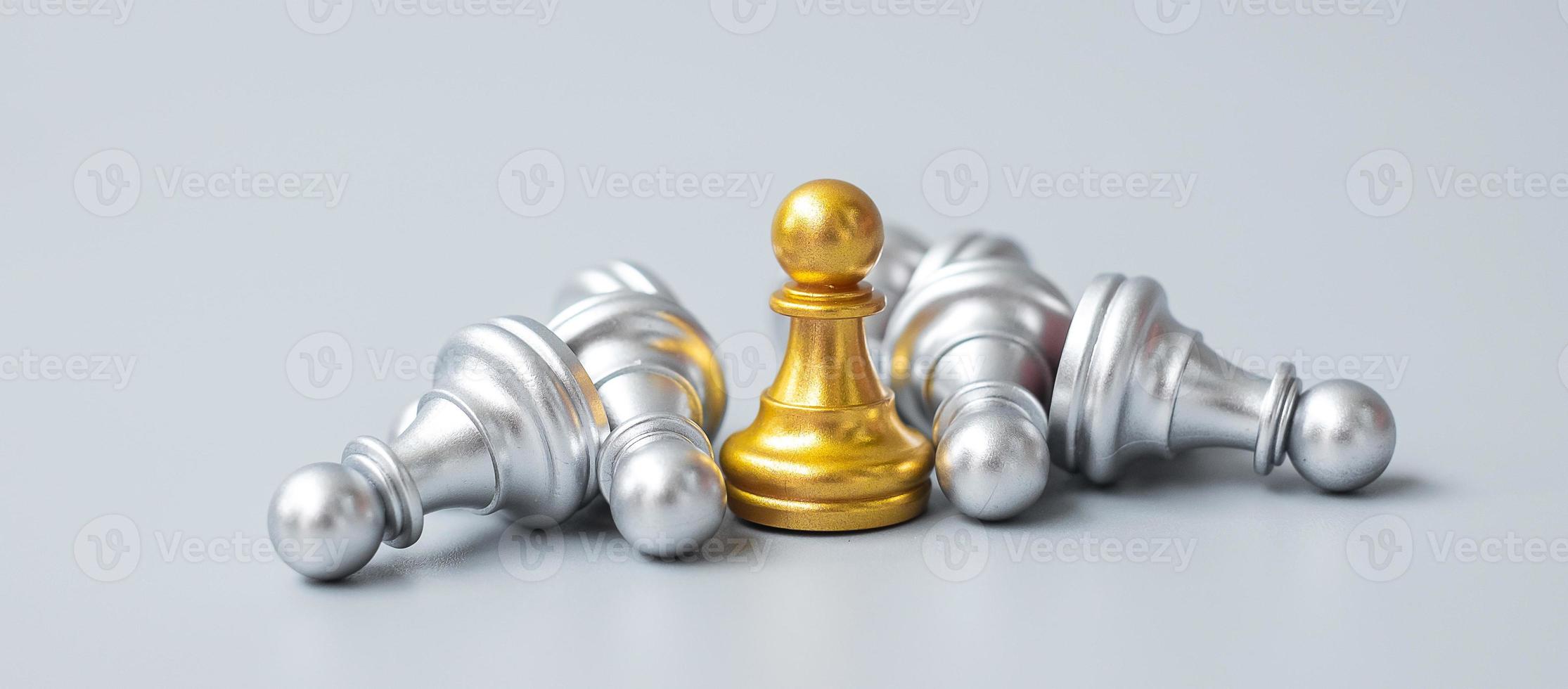 gold Chess pawn figure stand out from crowd of enermy or opponent. Strategy, Success, management, business planning, disruption, win and leadership concept photo