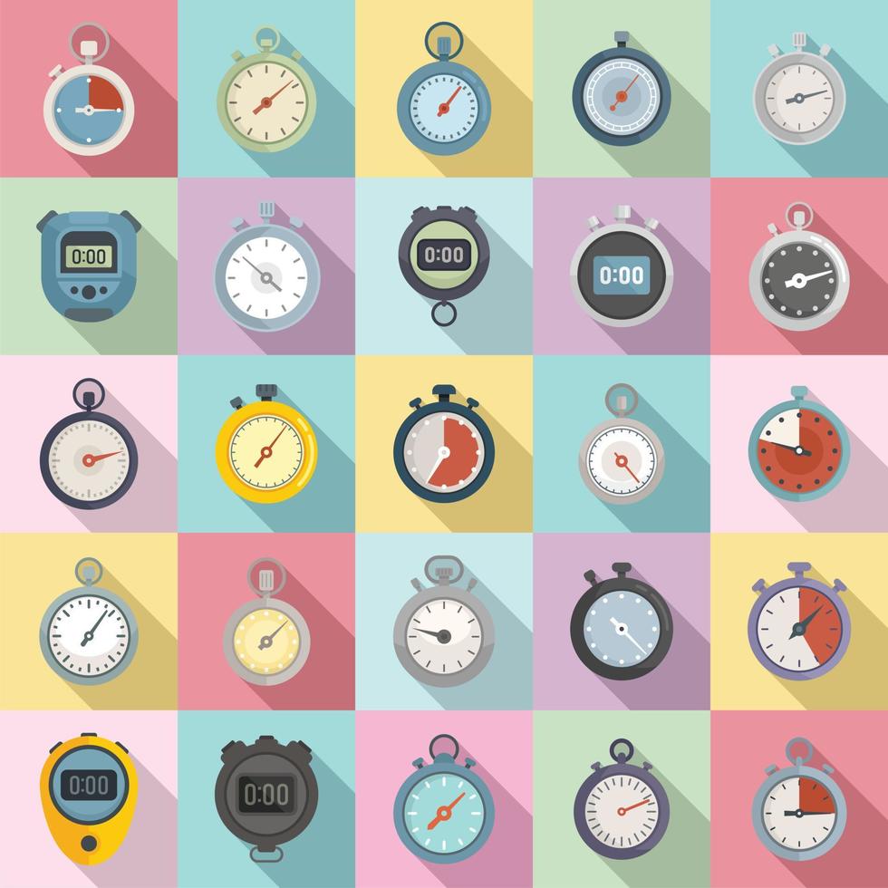 Stopwatch icons set flat vector. Minute timer vector
