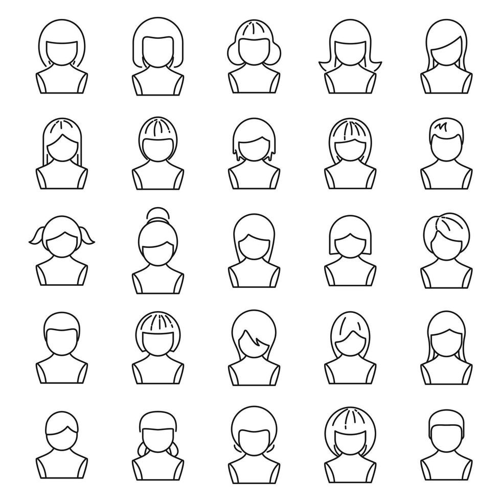 Wig icons set outline vector. Woman hair vector