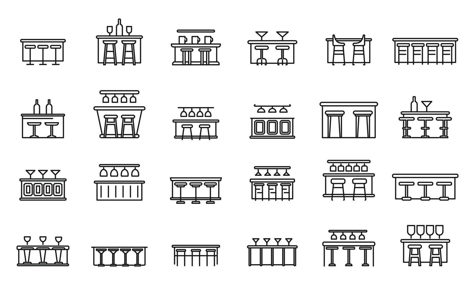Bar counter icons set outline vector. Glass breakfast vector