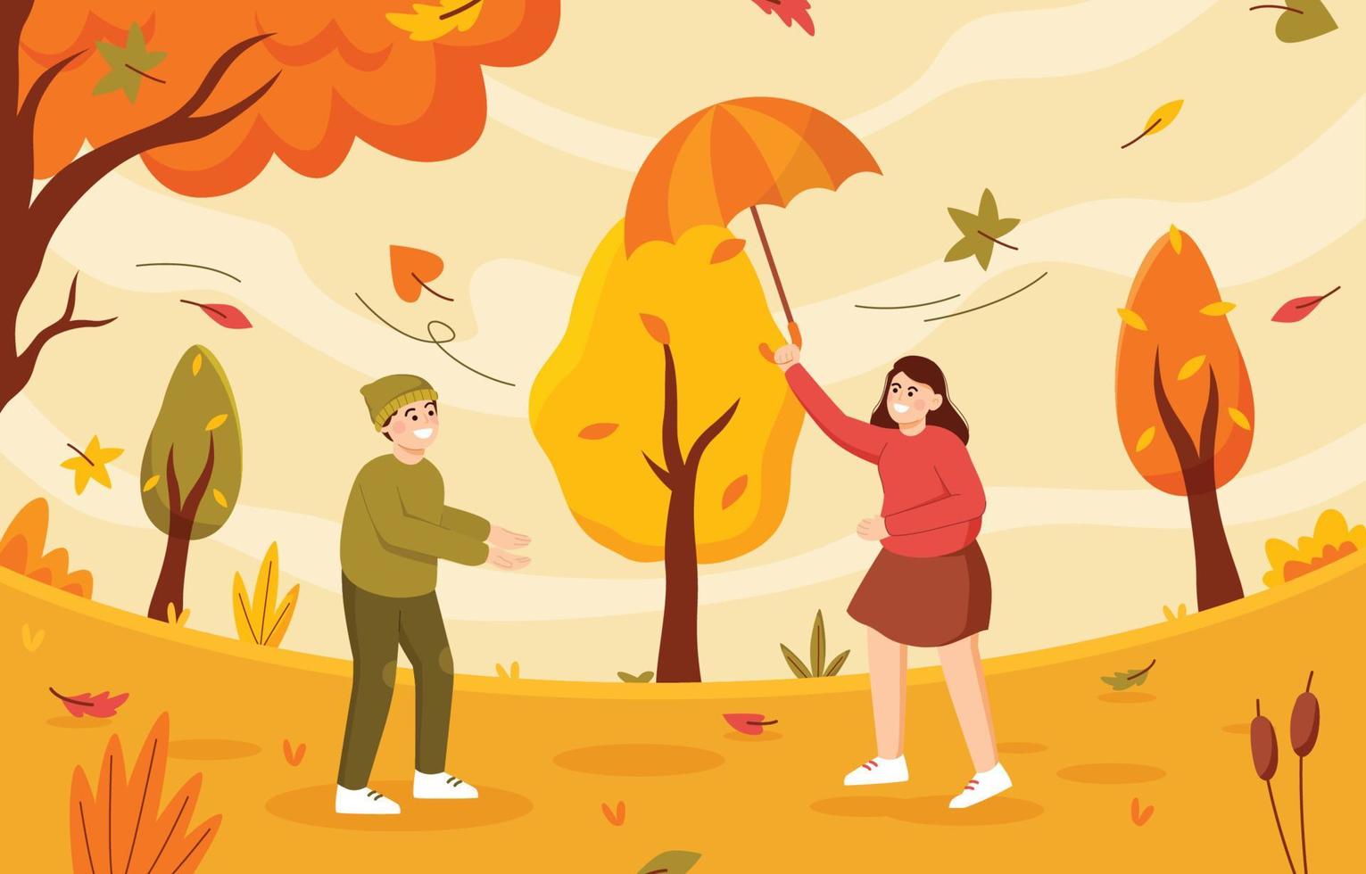 Happy Couple Playing with Fallen Leaves vector