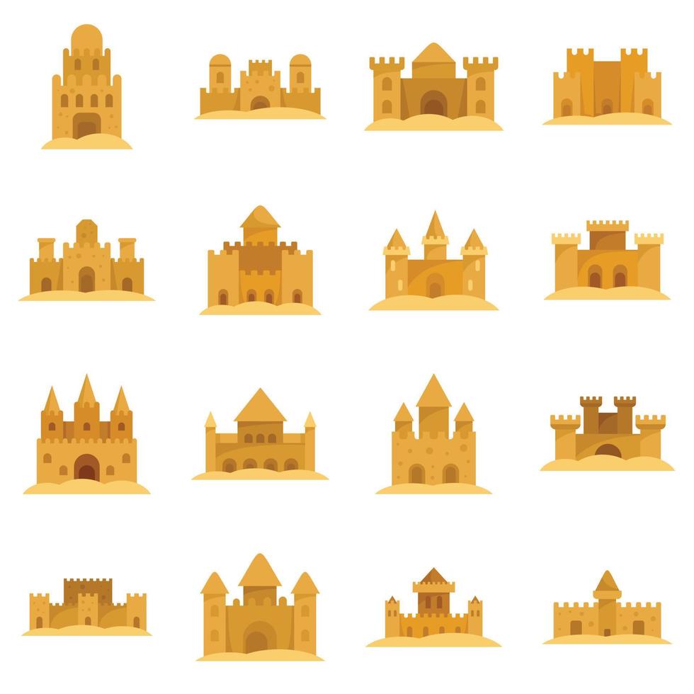 Castle sand icons set flat vector isolated