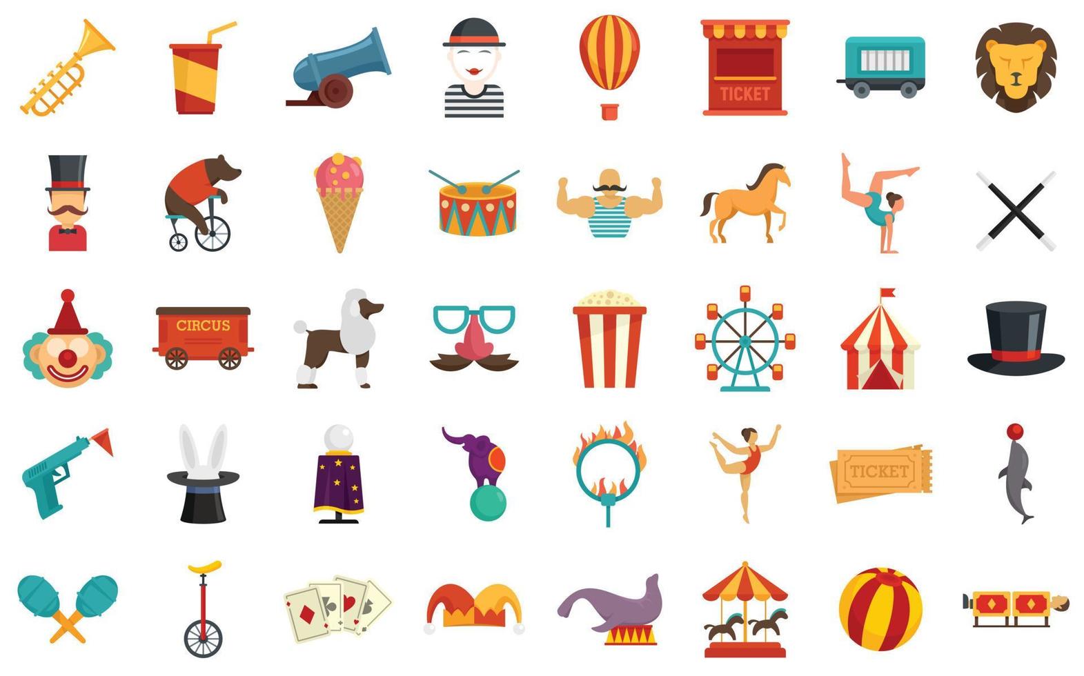 Circus icons set flat vector isolated