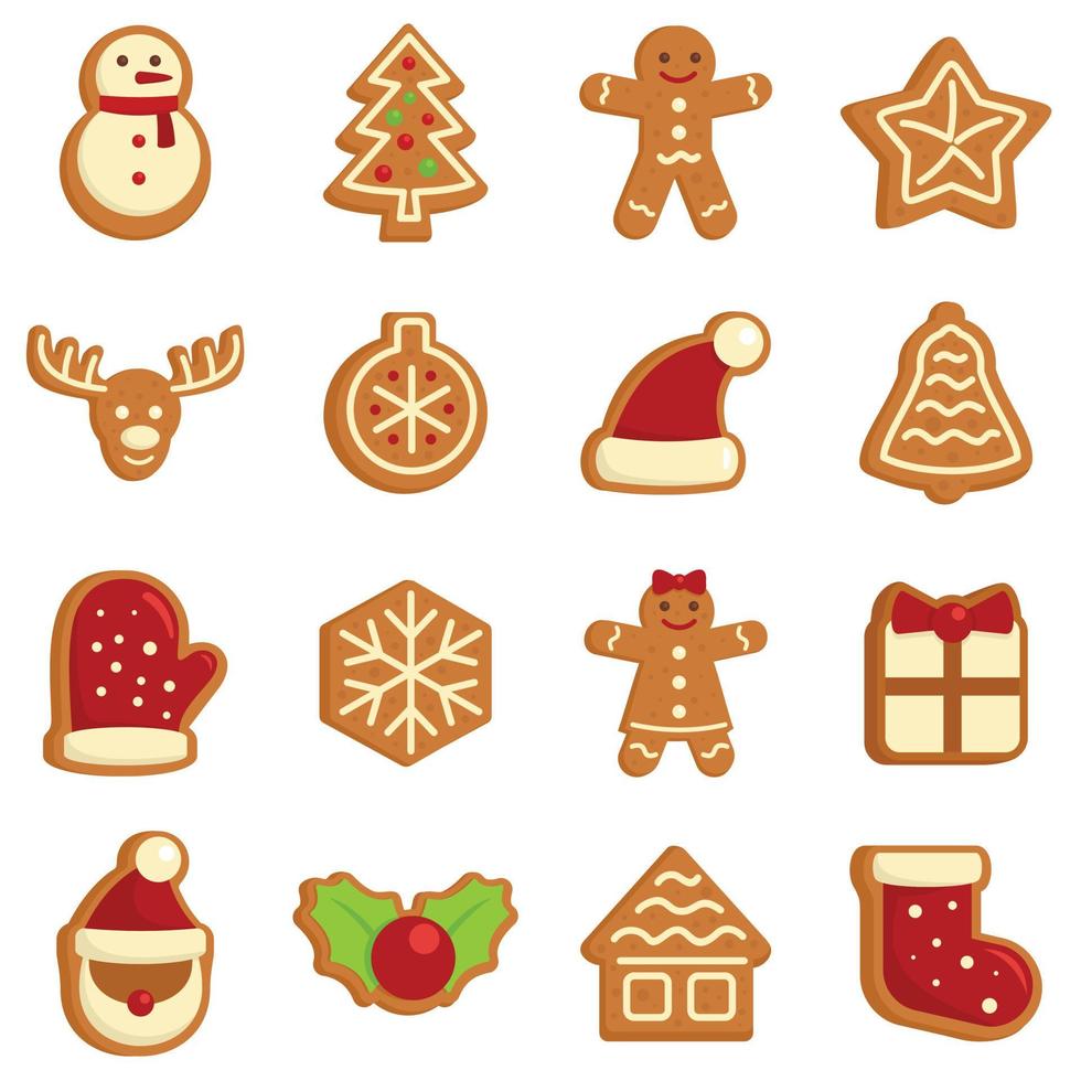 Gingerbread icons set flat vector isolated