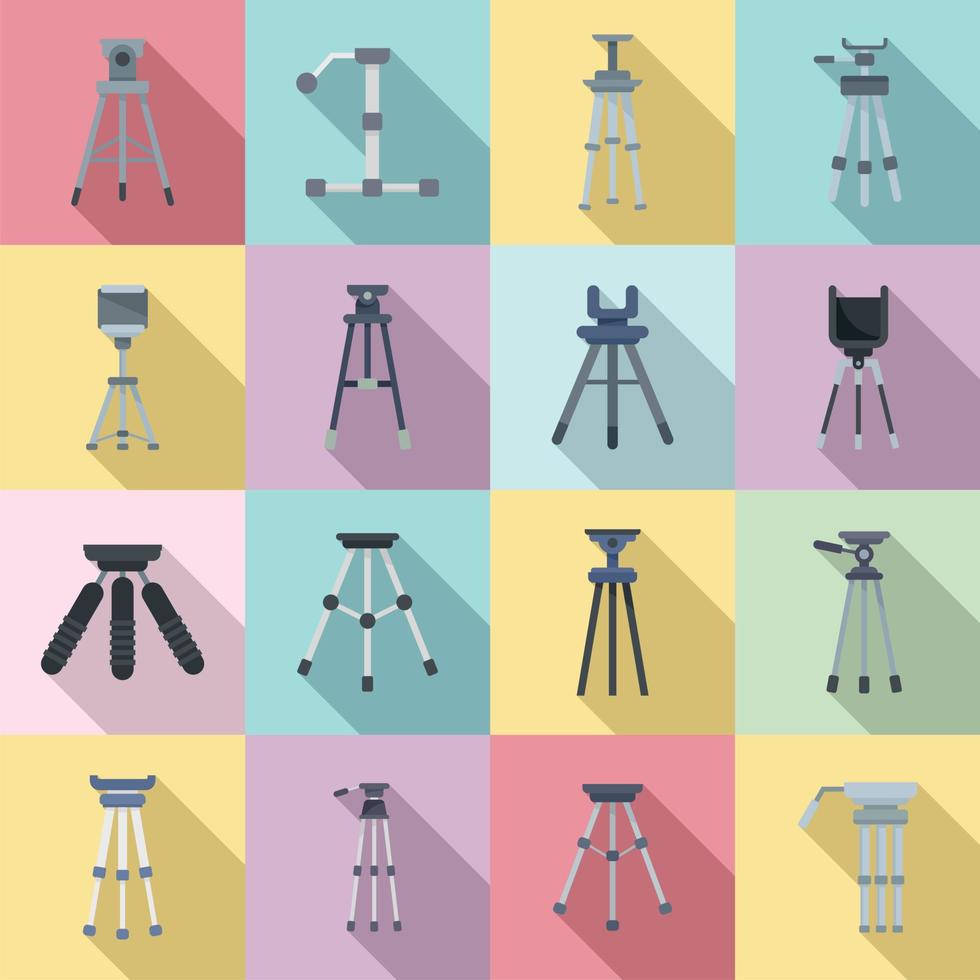 Tripod icons set, flat style vector