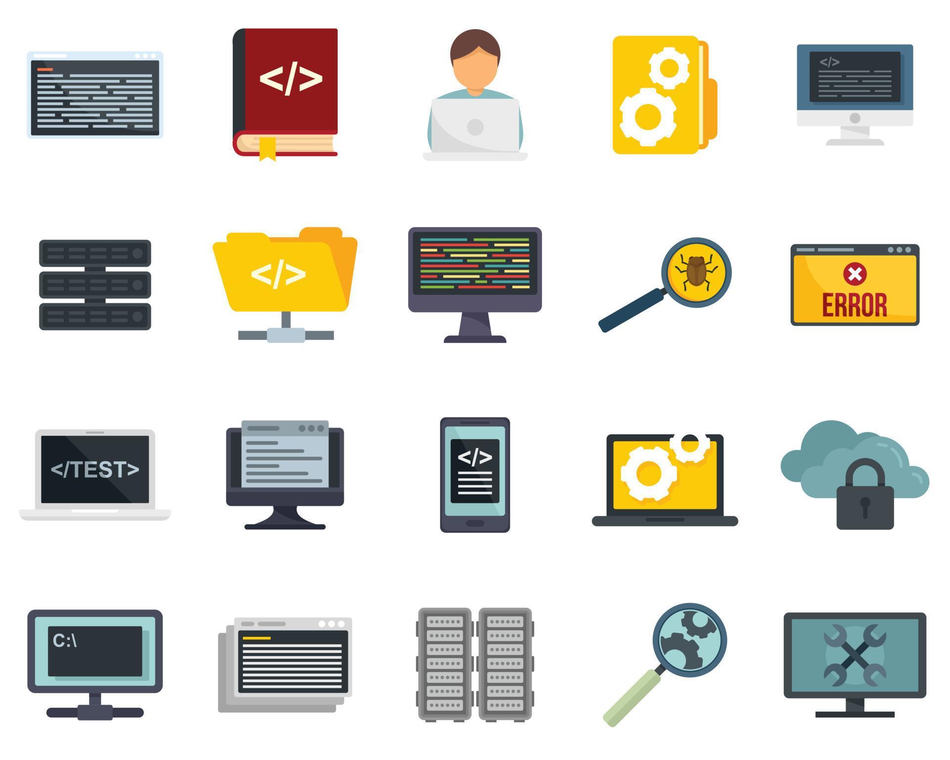 Testing software icons set flat vector isolated 8624480 Vector Art at