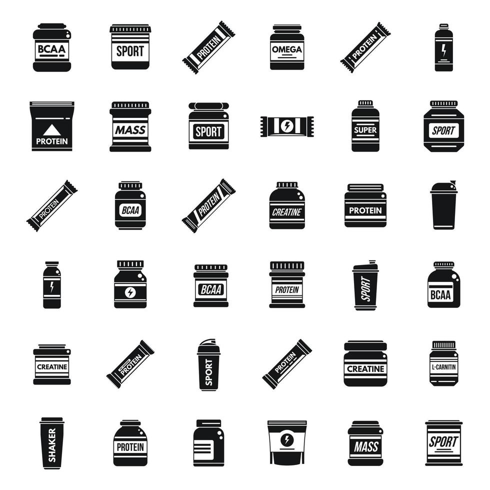 Sports nutrition icons set simple vector. Food energy vector