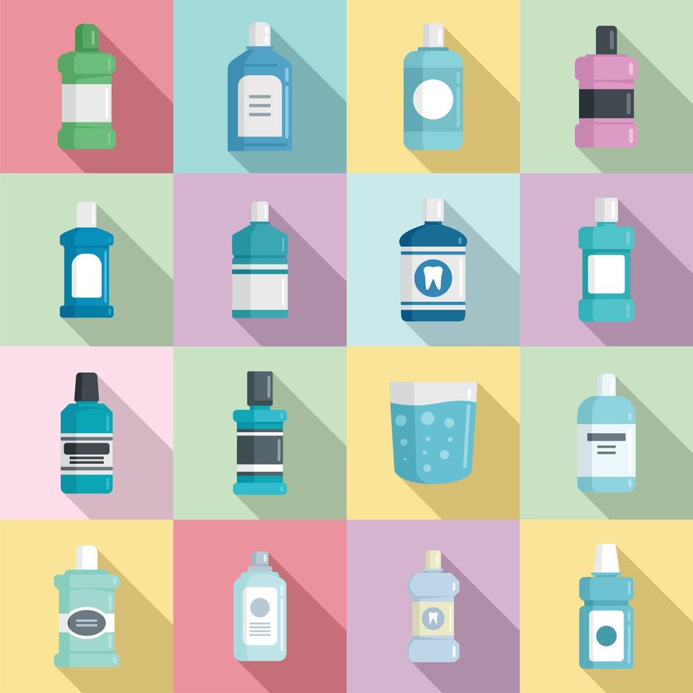 Tooth rinse icons set flat vector. Fresh breath vector