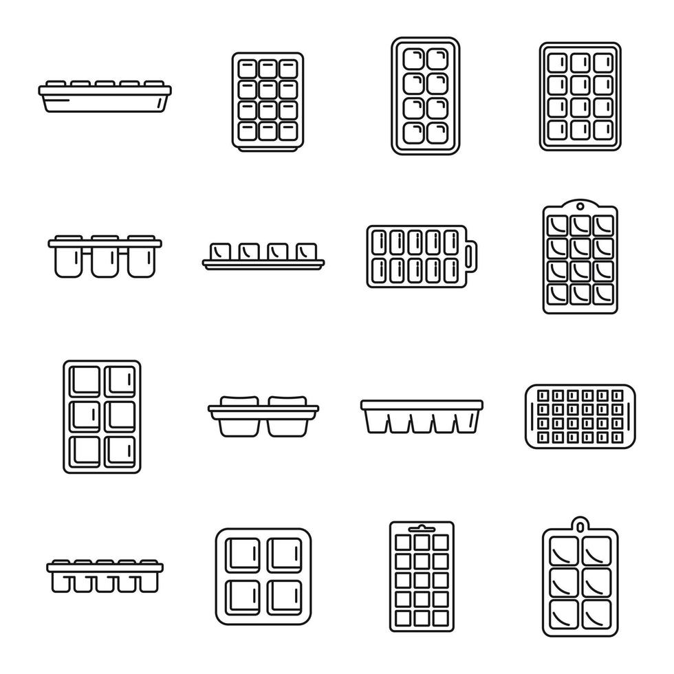 Ice cube trays icons set outline vector. Cool container vector