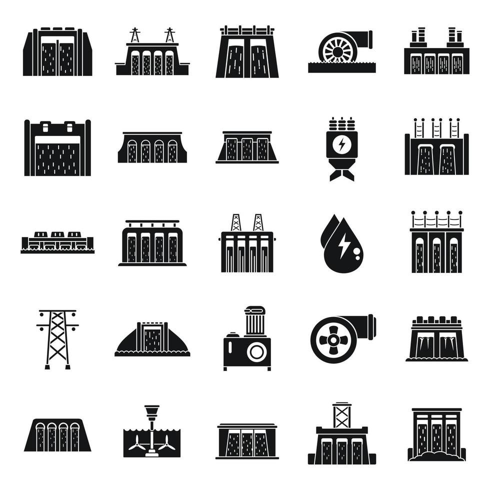 los iconos de energía hidroeléctrica establecen un vector simple. agua ecológica