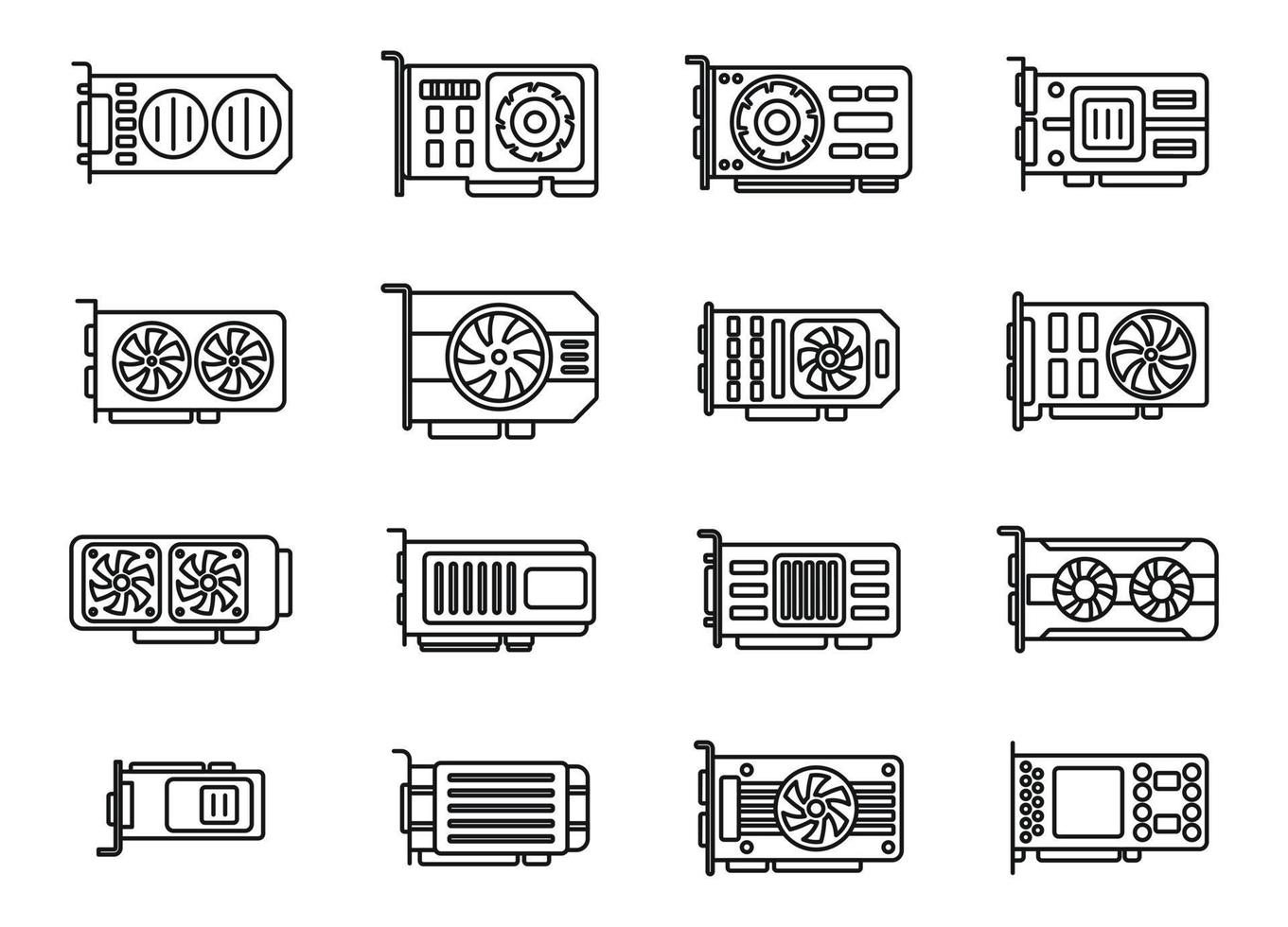 los iconos de la tarjeta gráfica gpu establecen el vector de contorno. artículos duros