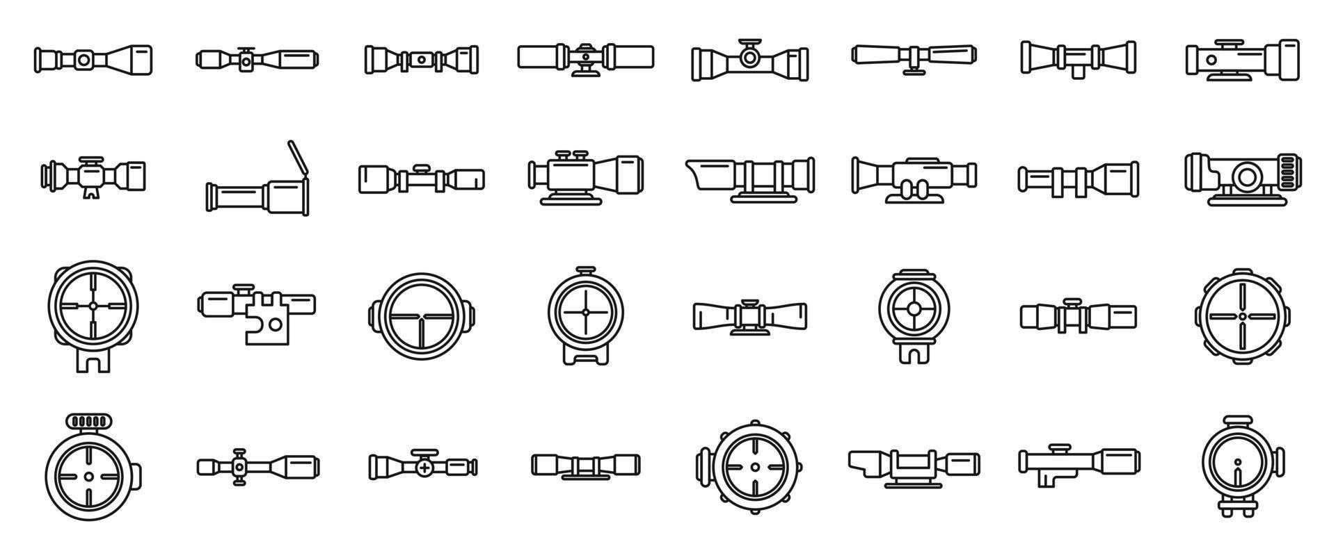 Telescopic sight icons set outline vector. Sniper scope vector