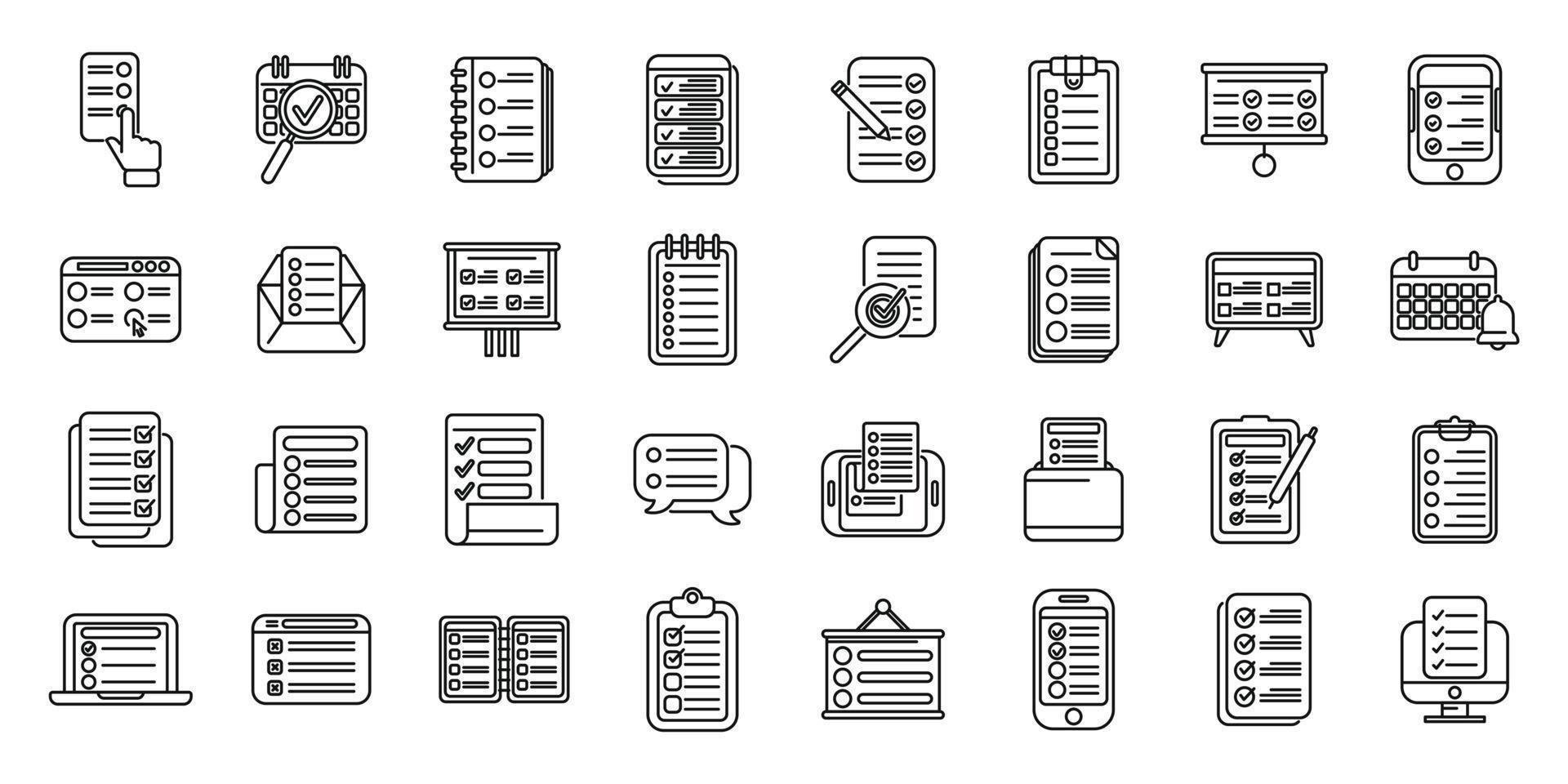Task schedule icons set outline vector. Calendar agenda vector