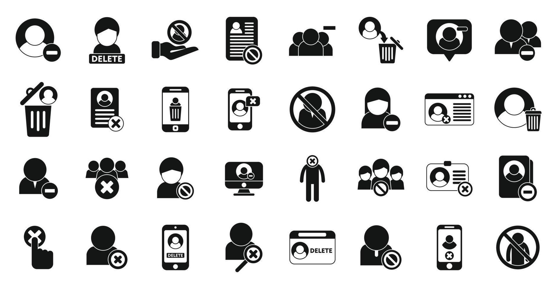 Delete user icons set simple vector. Access avatar vector