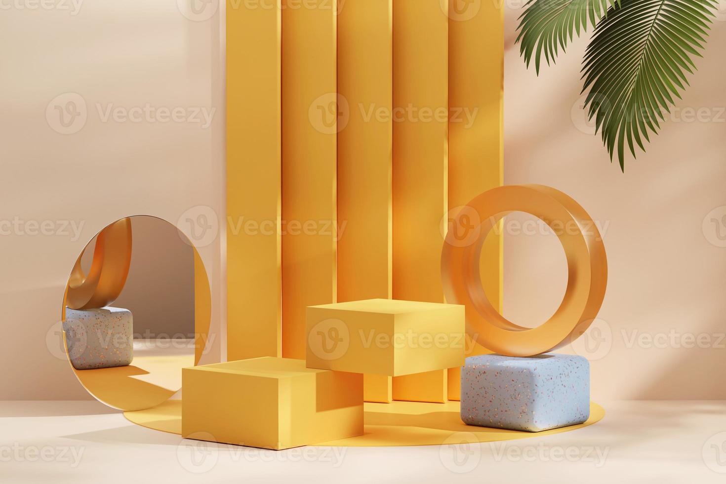 3D rendering platform podium with palm tree product presentation background photo