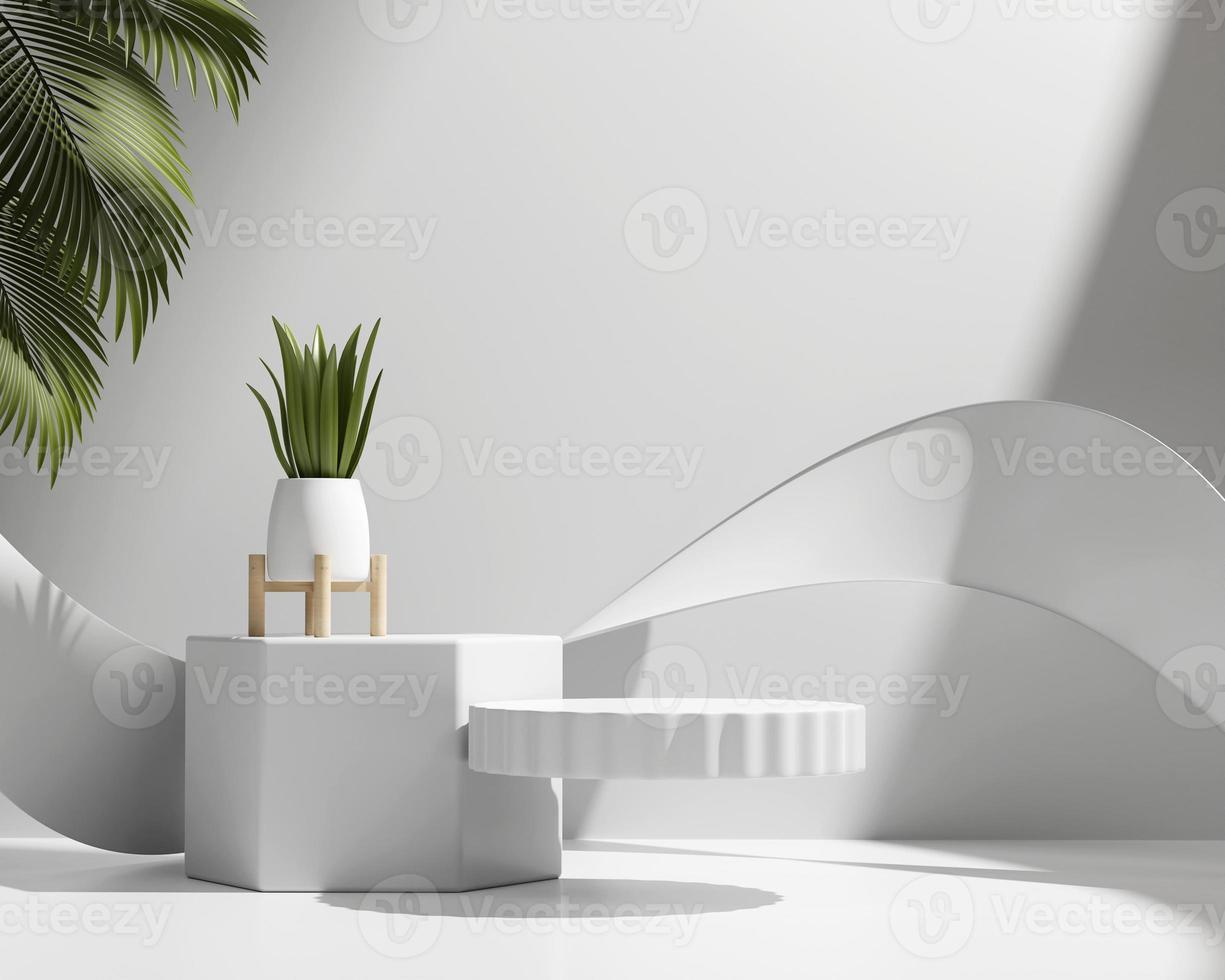 3D rendering platform podium with plant product presentation background photo